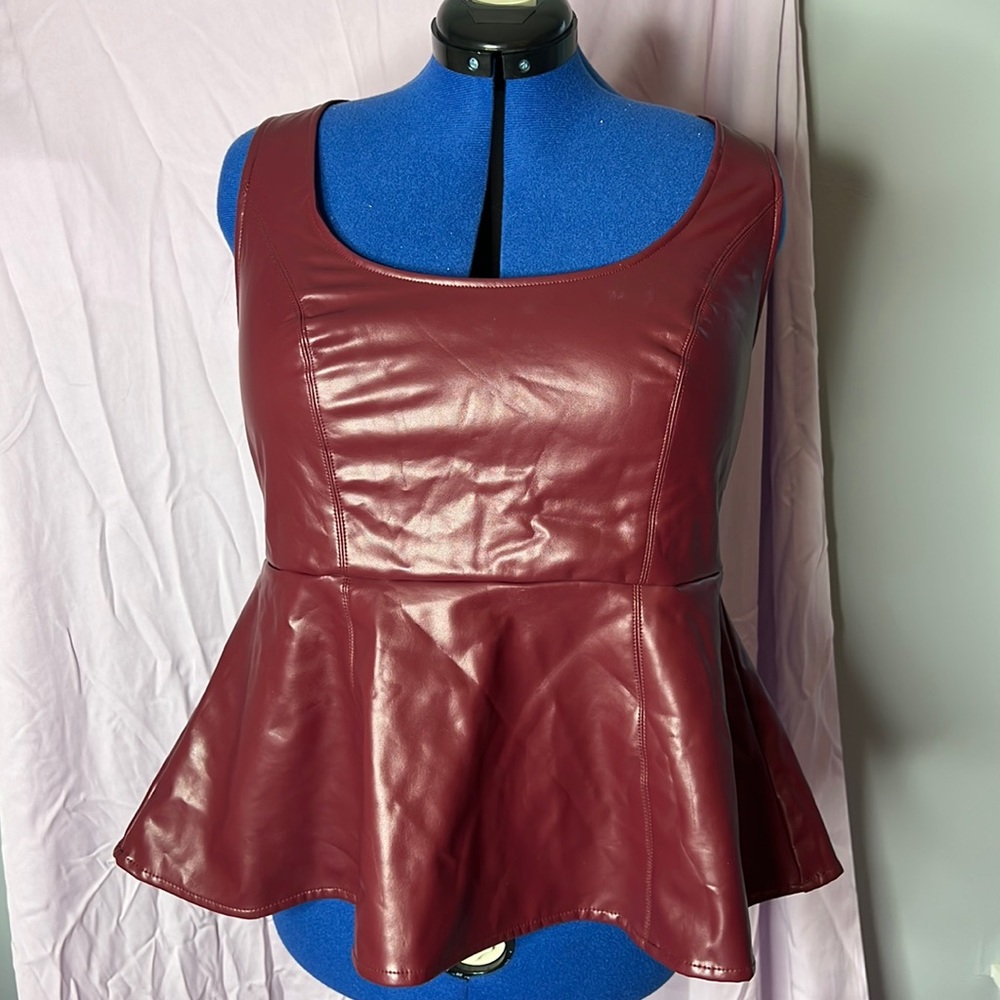 TORRID peplum fake leather top burgundy
